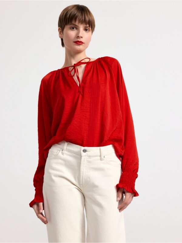 Satin blouse with puff sleeves - 8685455-5377