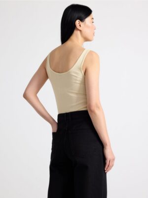 Ribbed tank top with button placket - 8543707-5571