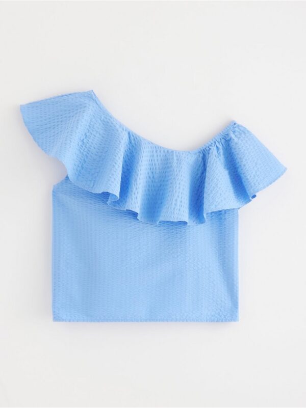 Blouse in seersucker with flounce - 3000573-7281