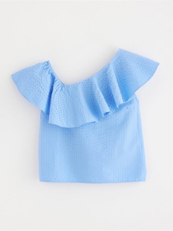 Blouse in seersucker with flounce - 3000573-7281