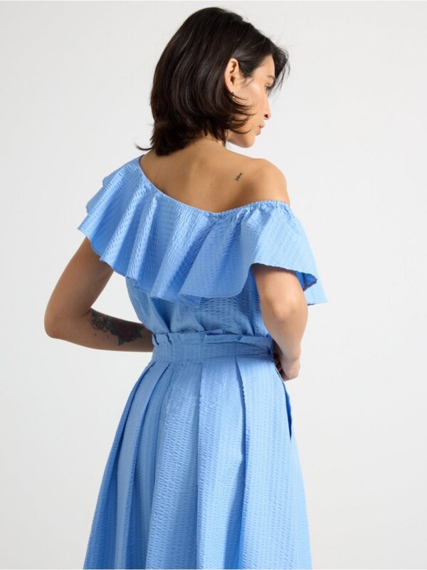 Blouse in seersucker with flounce - 3000573-7281
