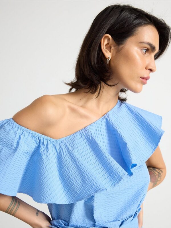 Blouse in seersucker with flounce - 3000573-7281