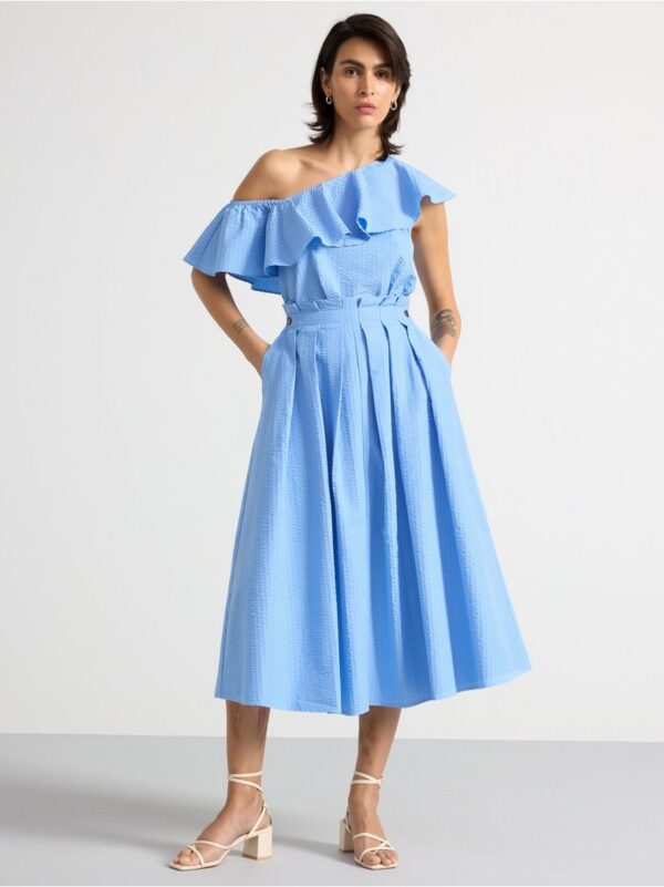 Blouse in seersucker with flounce - 3000573-7281