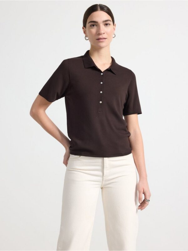 Fine-knitted top with collar - 3001493-8117