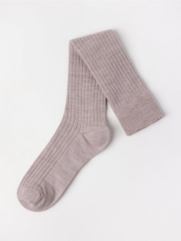 Ribbed knee-high socks in merino wool blend - 3002053-4959