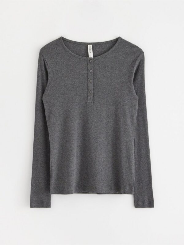 Ribbed long sleeve pyjama top - 8398144-7945