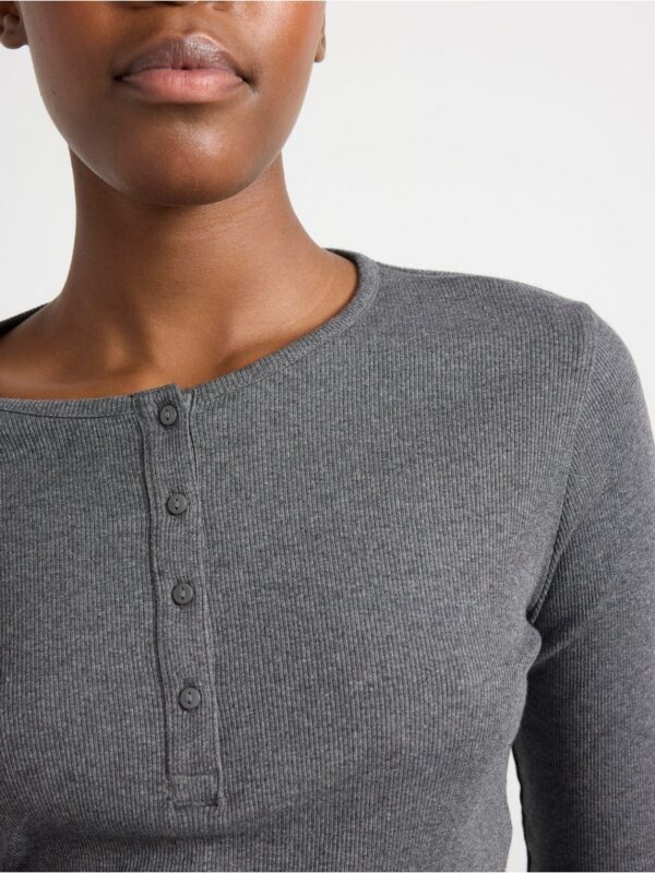 Ribbed long sleeve pyjama top - 8398144-7945