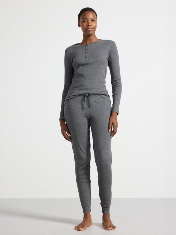 Ribbed long sleeve pyjama top - 8398144-7945