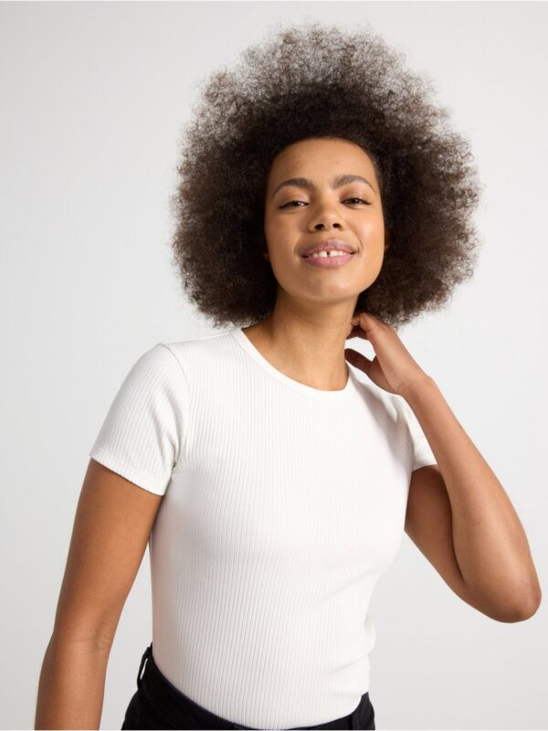Ribbed short-sleeved top - 3004388-300