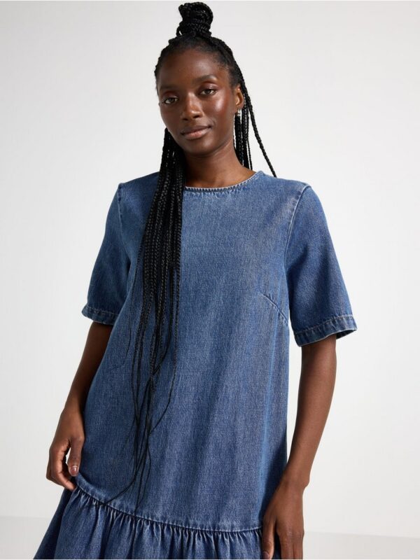 Denim dress with flounce edge - 3004084-790