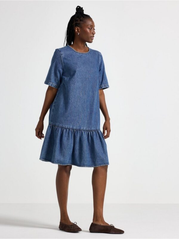 Denim dress with flounce edge - 3004084-790