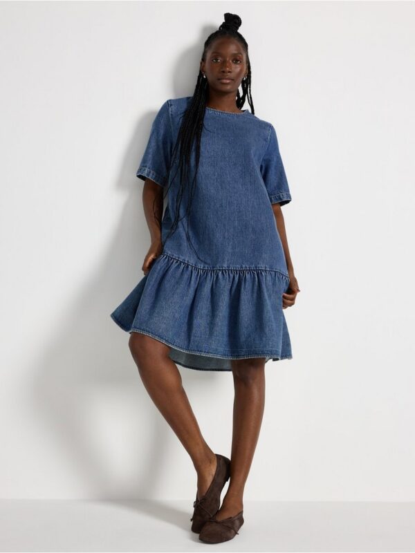 Denim dress with flounce edge - 3004084-790