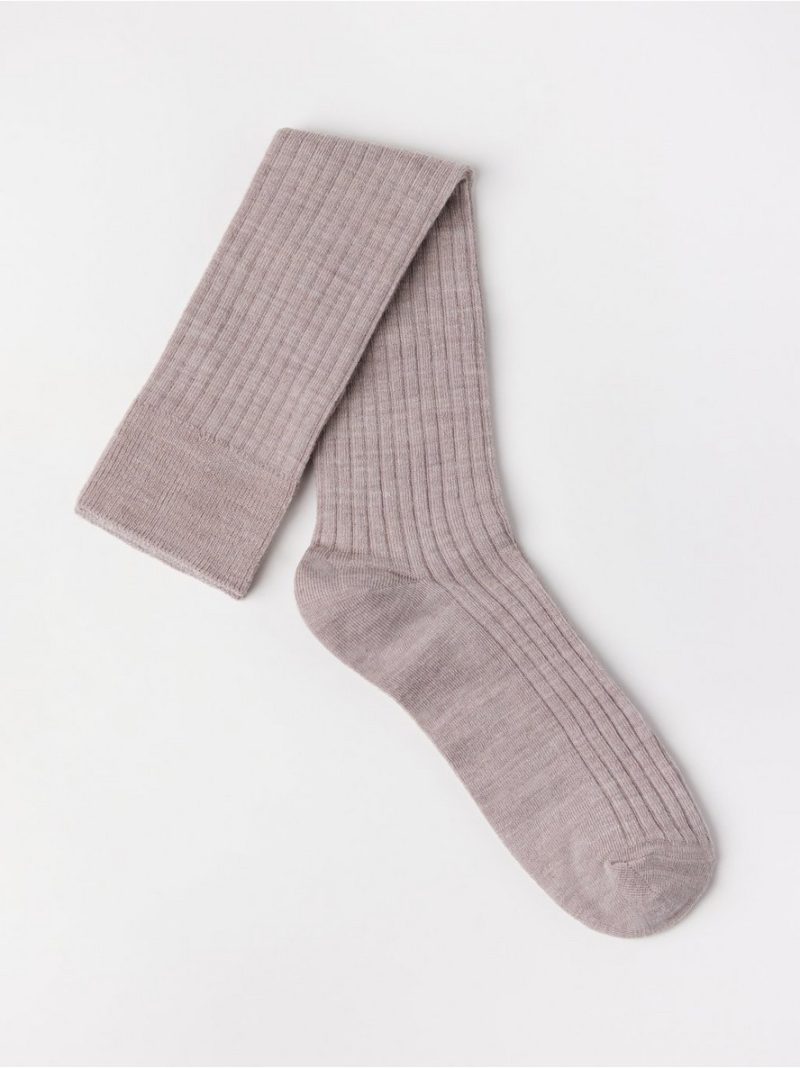 Ribbed knee-high socks in merino wool blend - 3002053-4959
