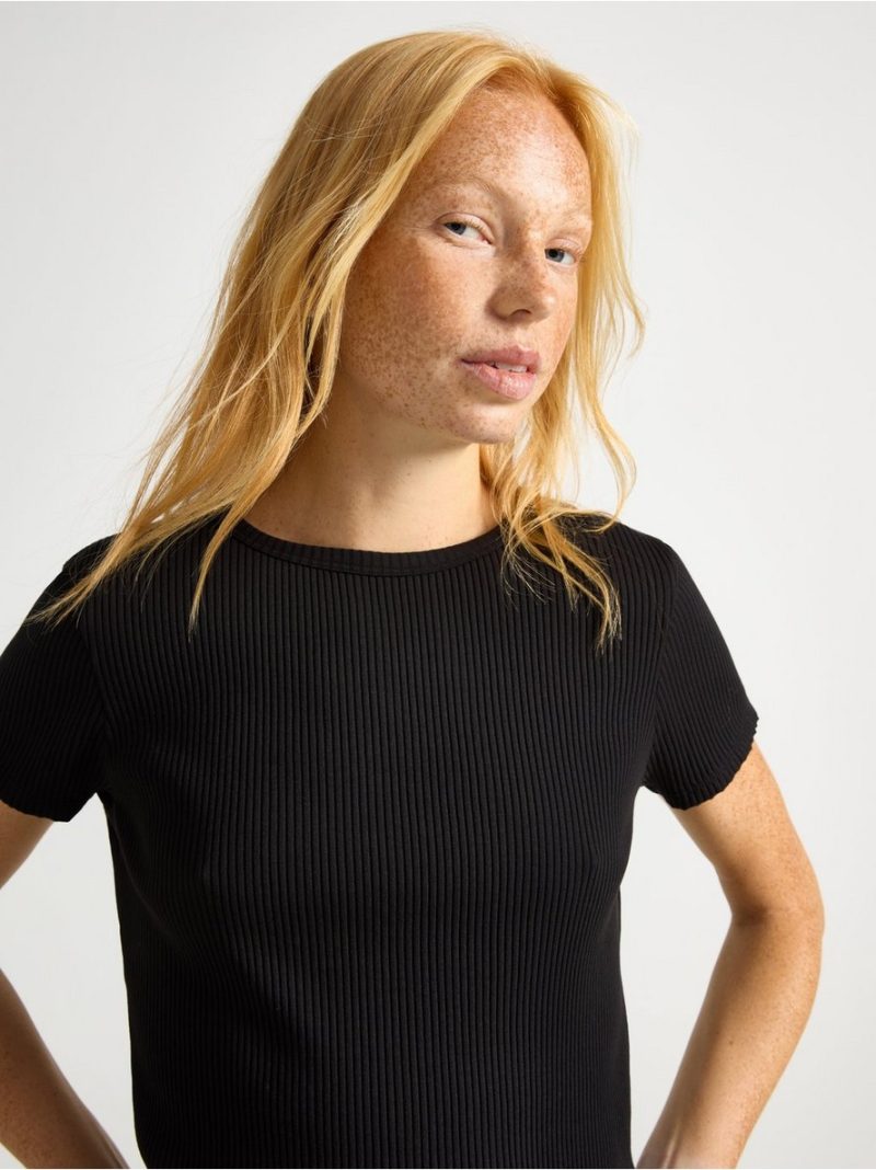 Ribbed short-sleeved top - 3004388-80