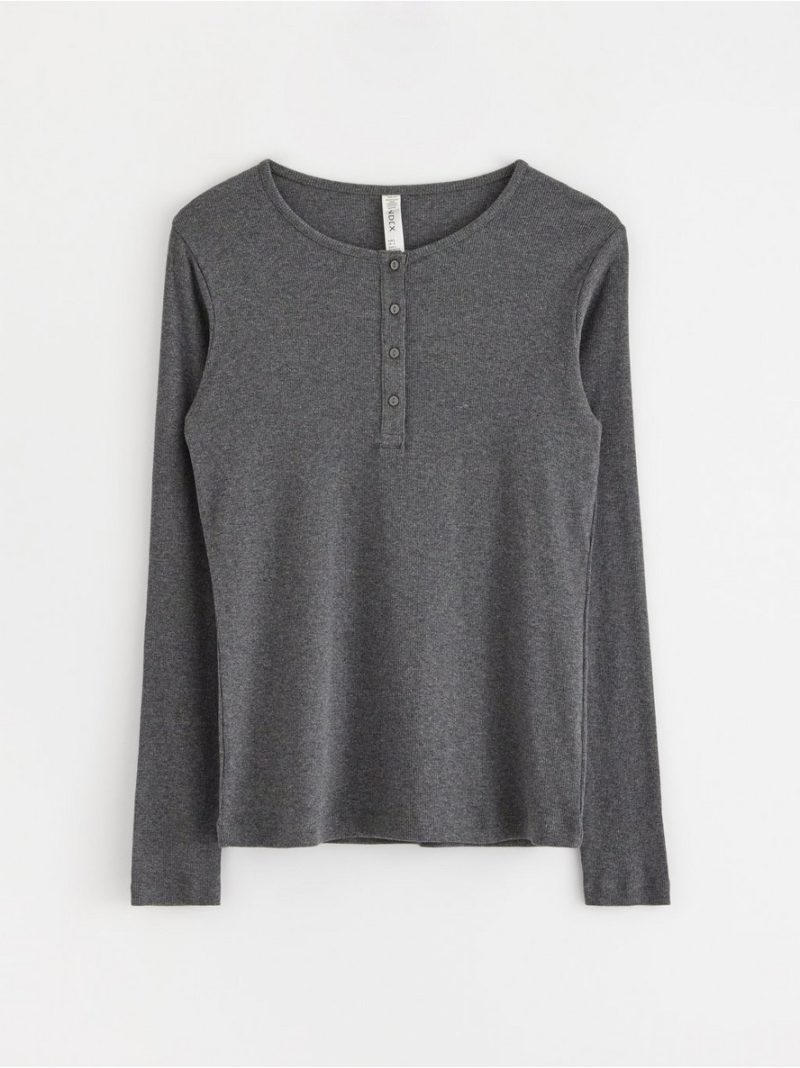 Ribbed long sleeve pyjama top - 8398144-7945