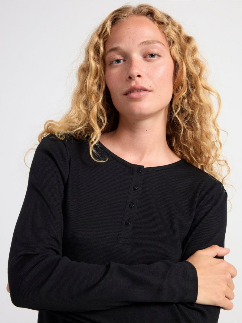 Ribbed long sleeve pyjama top - 8398144-80