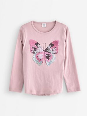 Long-sleeved top with reversible sequins motif - 3008983-7736