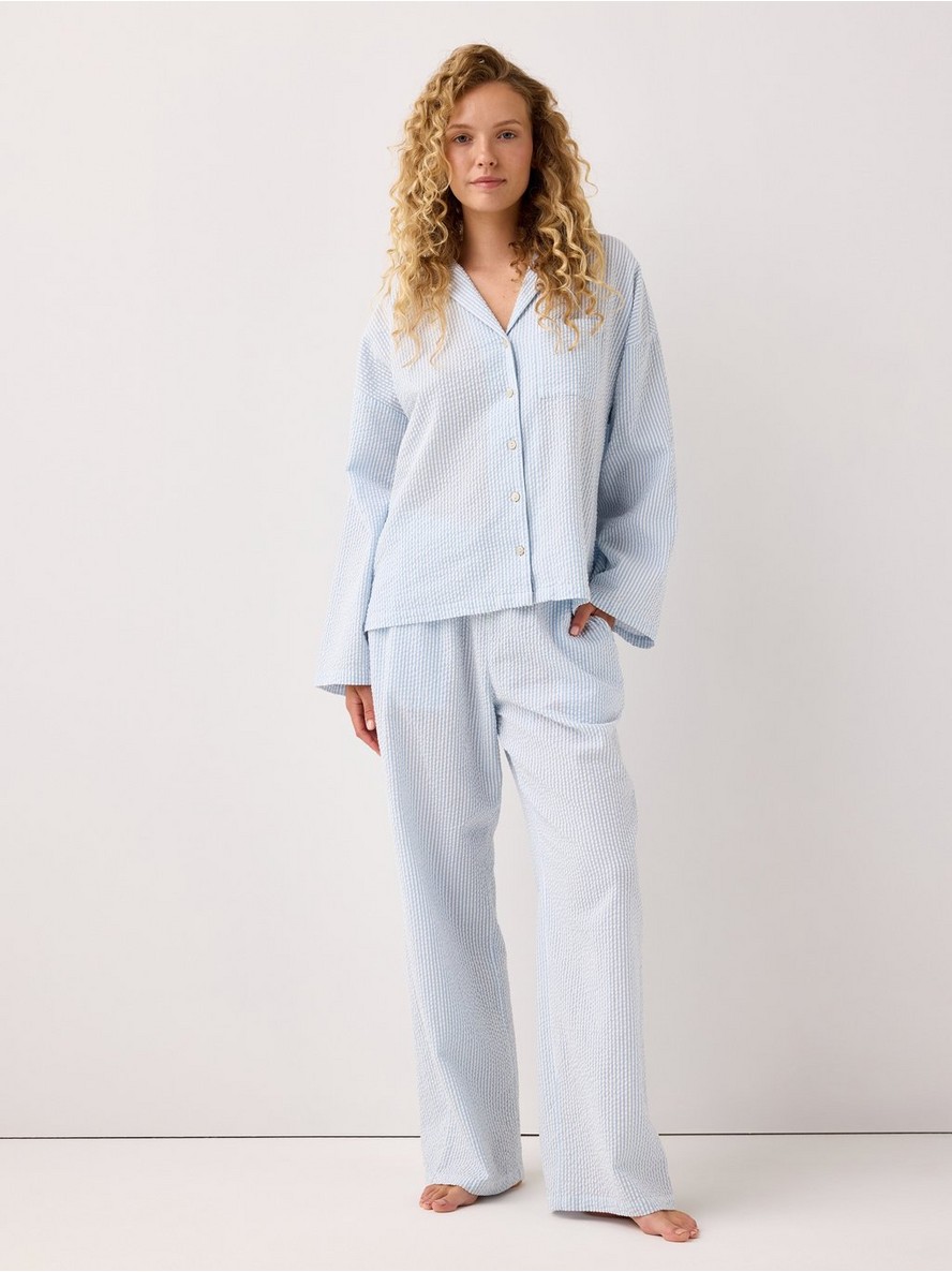 Pyjama trousers in seersucker with longer leg - 3003676-7859