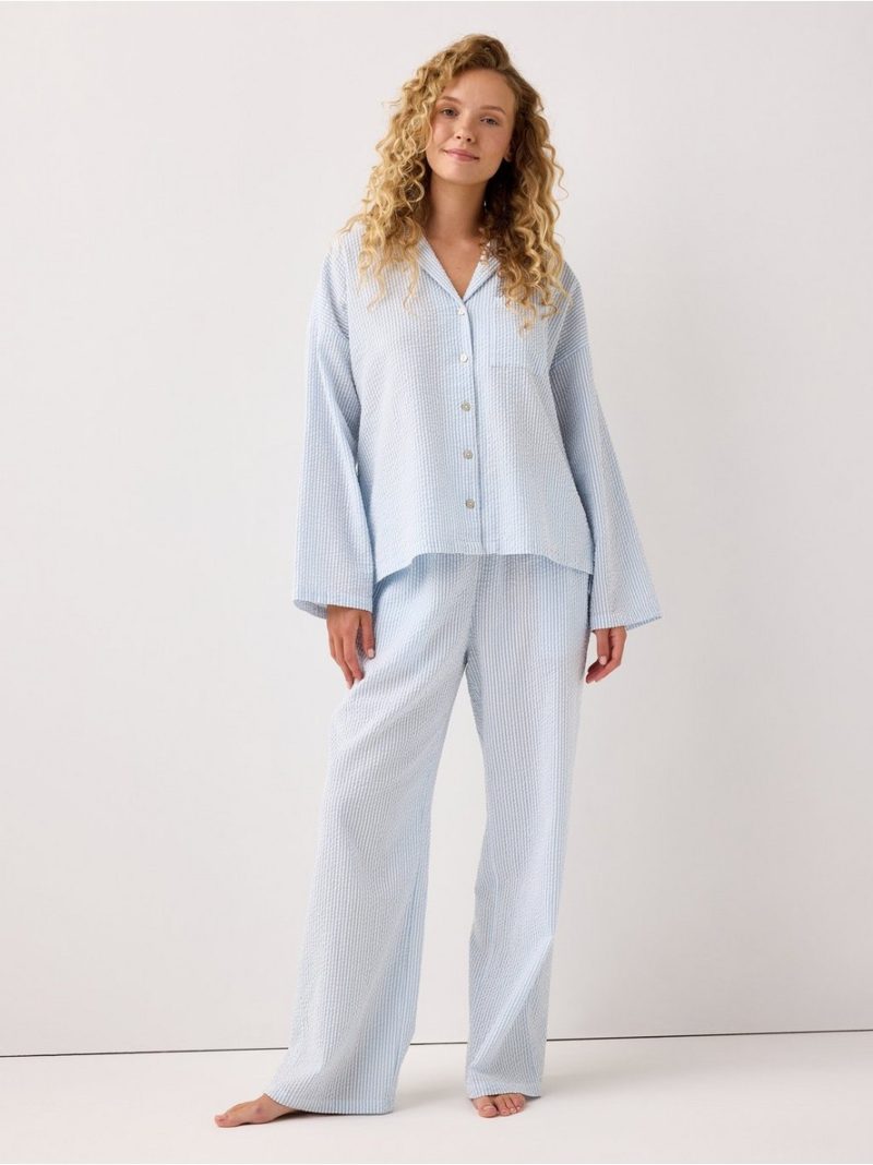 Pyjama trousers in seersucker with longer leg - 3003676-7859