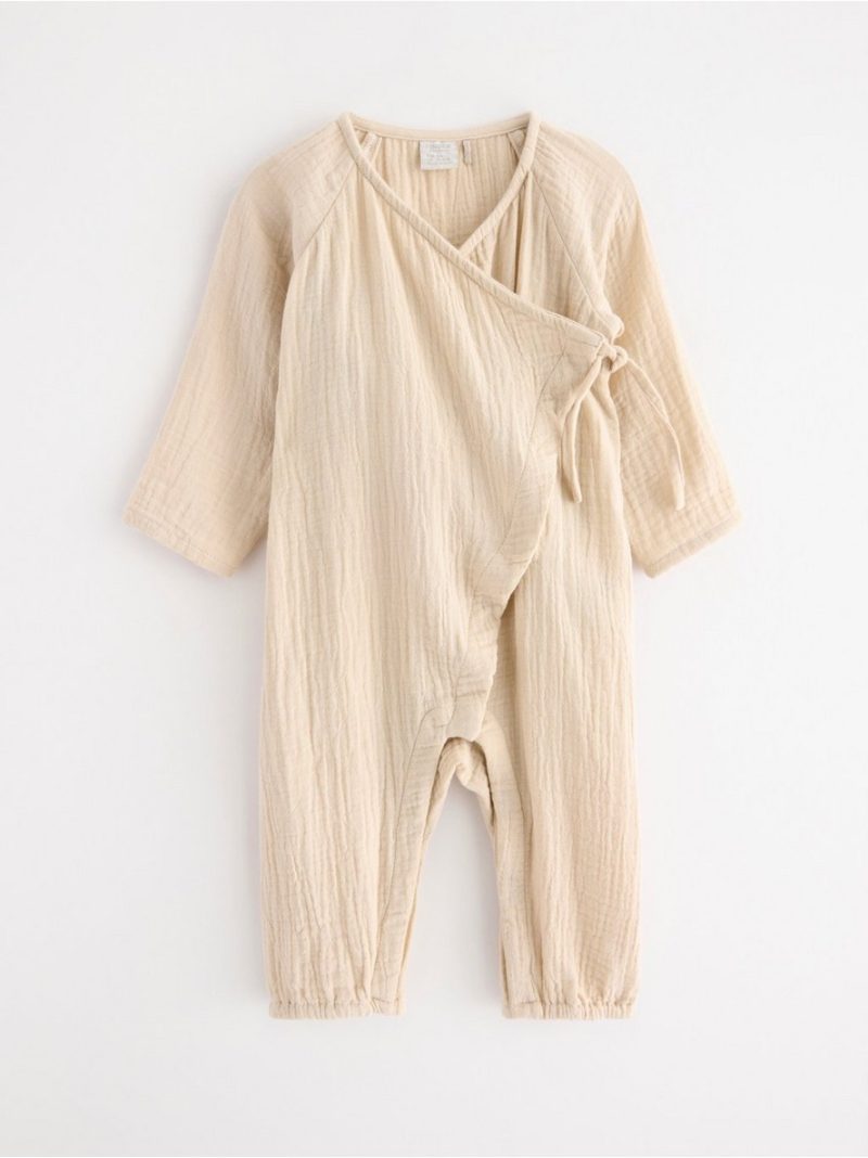 Wrapover jumpsuit with crinkled structure - 3005231-7458