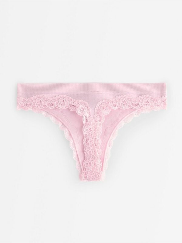 Ribbed seamless briefs with lace details - 3007053-6667