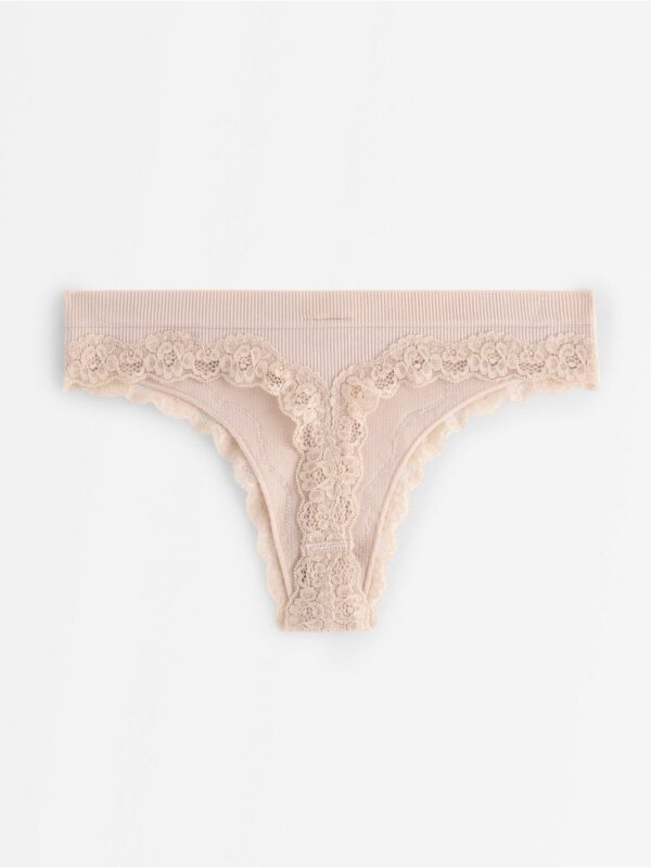 Ribbed seamless briefs with lace details - 3007053-9419
