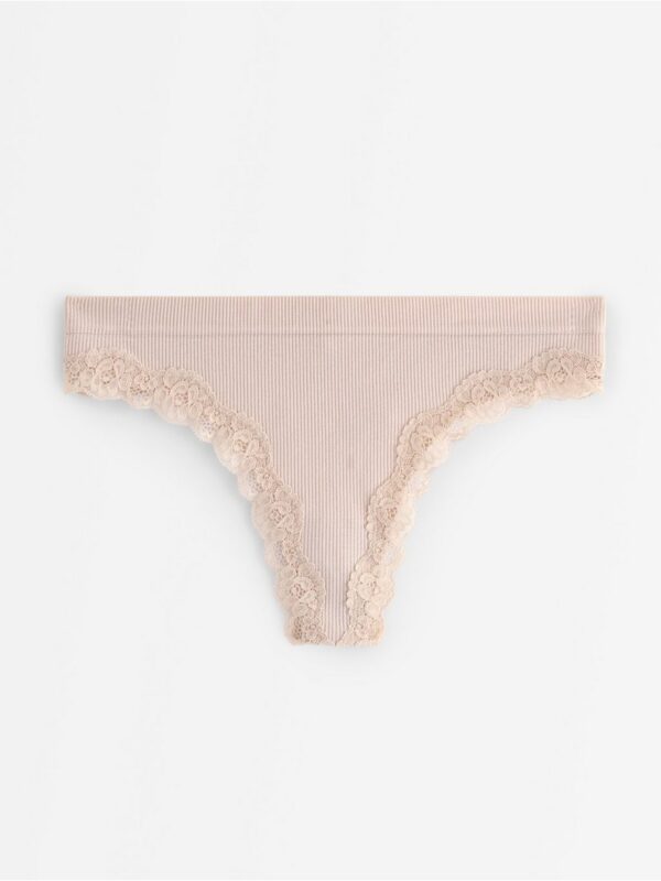 Ribbed seamless briefs with lace details - 3007053-9419