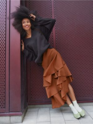 Suknja - mešavina 85% viskoza - Midi skirt with flounces 4
