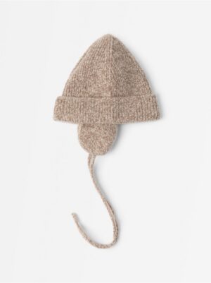 Knitted beanie in wool blend  with tie band - 3007739-4939