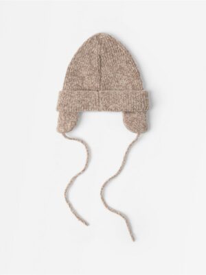 Knitted beanie in wool blend  with tie band - 3007739-4939