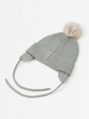 Knitted beanie with pom pom - 3007815-3478
