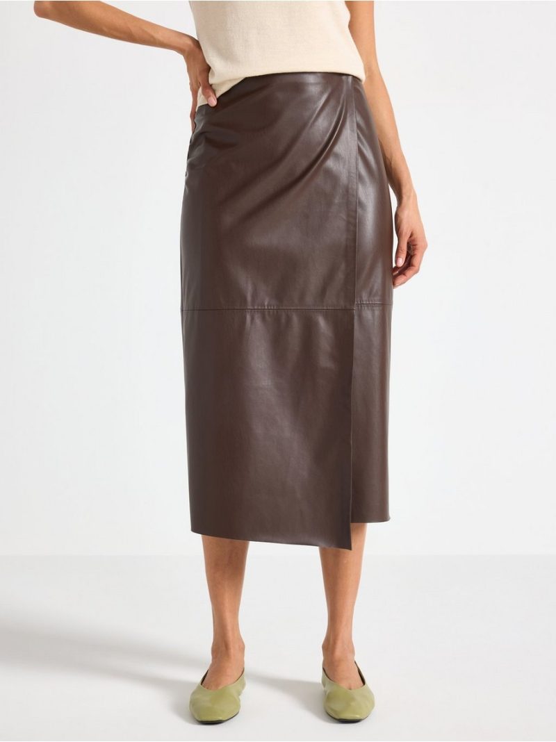 Suknja - Midi wrap skirt in imitation leather - 3008172-6995