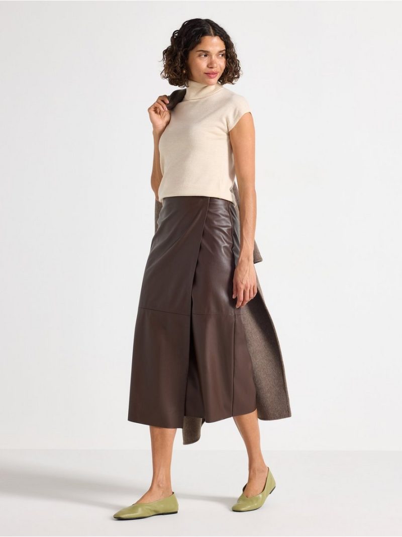 Suknja - Midi wrap skirt in imitation leather - 3008172-6995