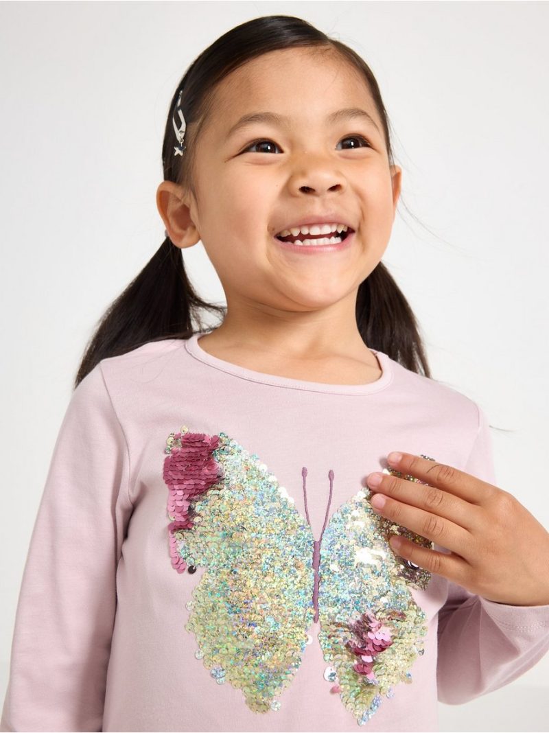 Long-sleeved top with reversible sequins motif - 3008983-7736