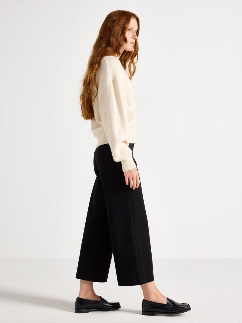 Cropped trousers in punto  with wide legs - 8608195-80