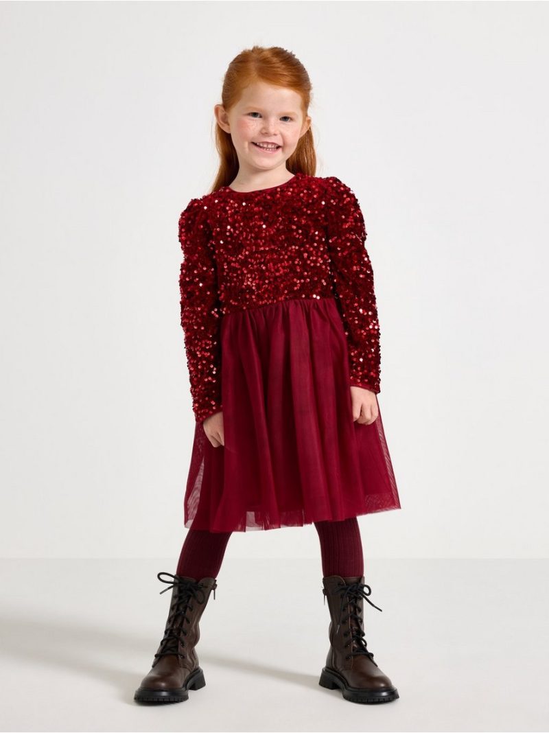 Long-sleeved dress with sequins - 3003429-4476