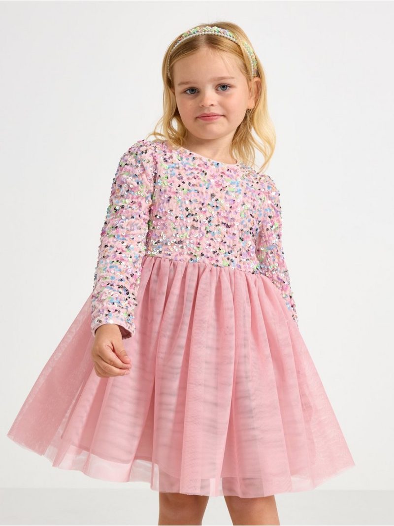 Long-sleeved dress with sequins - 3003429-7351
