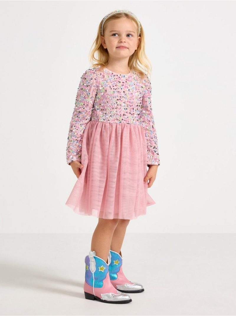 Long-sleeved dress with sequins - 3003429-7351