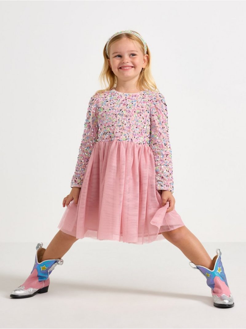 Long-sleeved dress with sequins - 3003429-7351