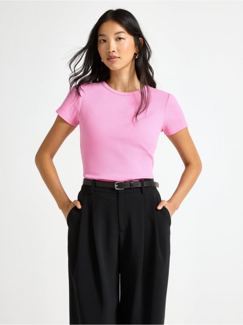 Ribbed short-sleeved top - 3004388-7362