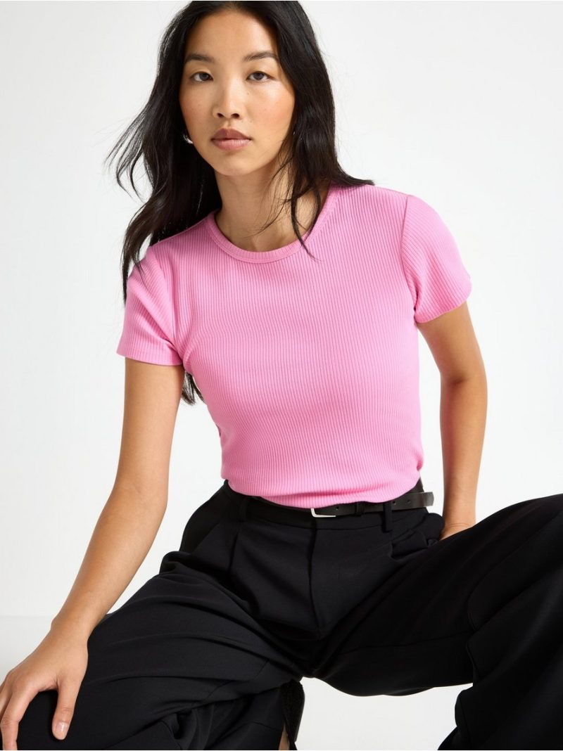 Ribbed short-sleeved top - 3004388-7362