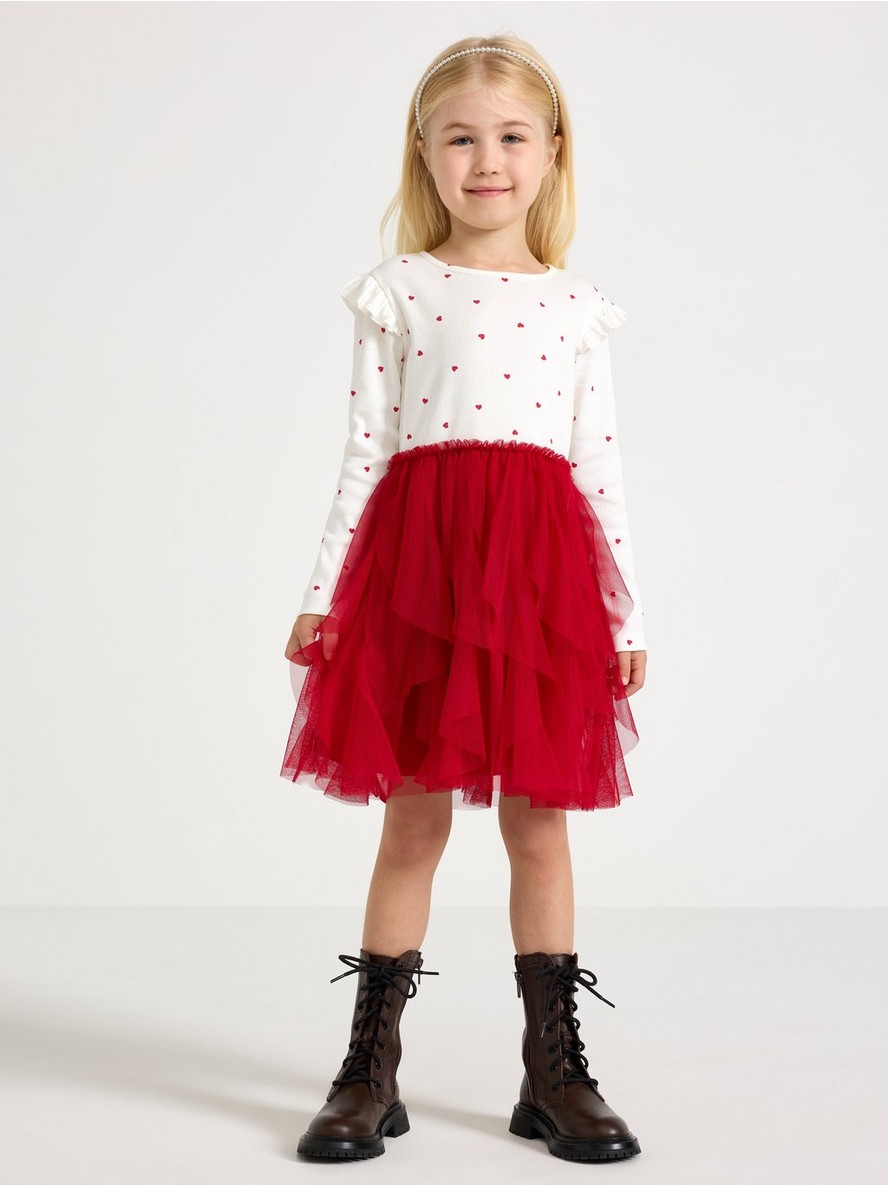 Long-sleeved dress with tulle skirt - 3007934-7395