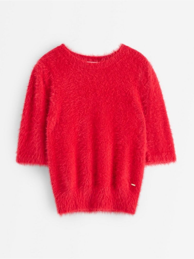 Short-sleeved jumper in feather yarn - 3008020-8668