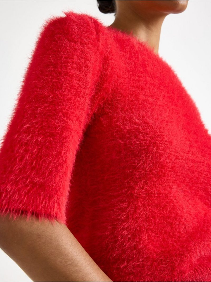 Short-sleeved jumper in feather yarn - 3008020-8668