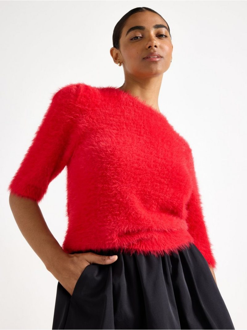 Short-sleeved jumper in feather yarn - 3008020-8668