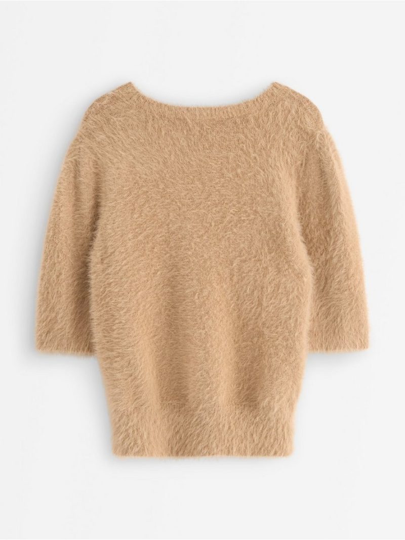 Short-sleeved jumper in feather yarn - 3008020-9805