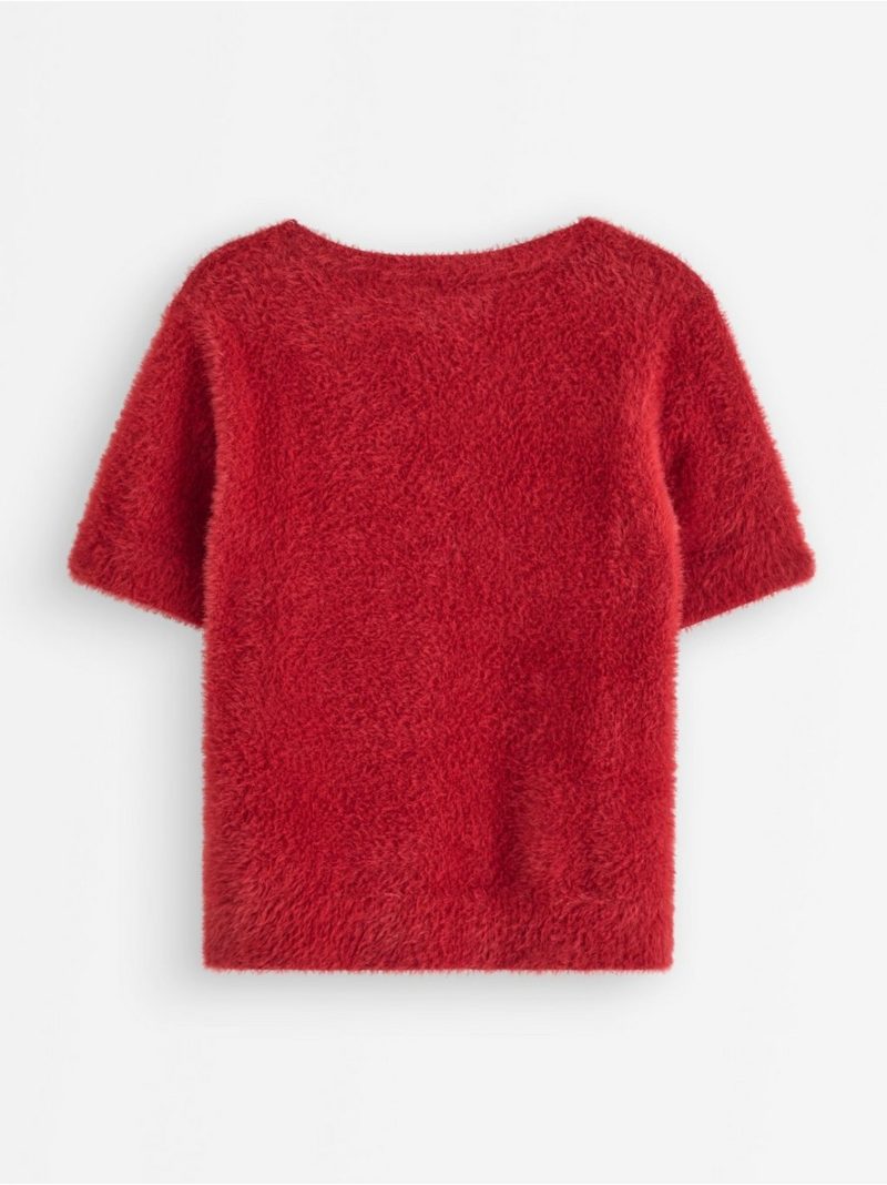 Short-sleeved top in feather yarn - 3008077-9348