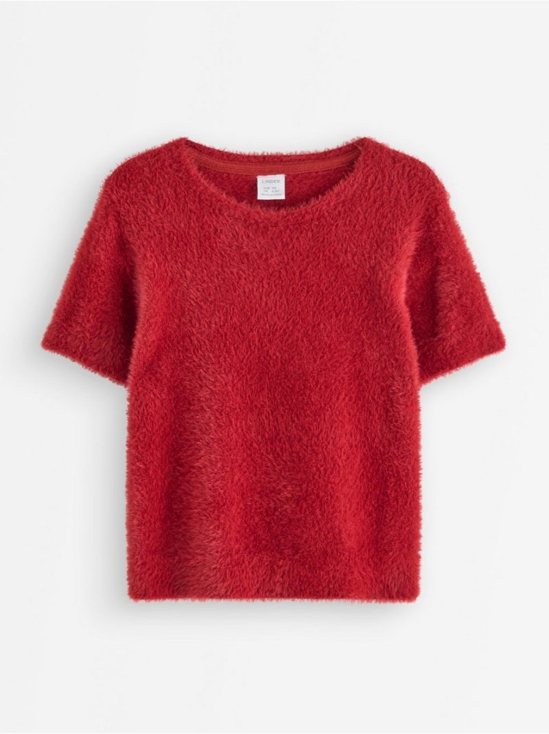 Short-sleeved top in feather yarn - 3008077-9348