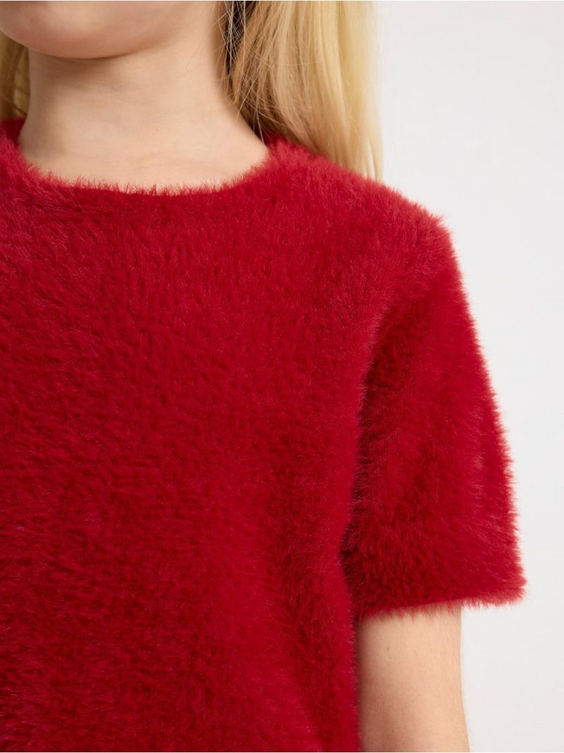 Short-sleeved top in feather yarn - 3008077-9348