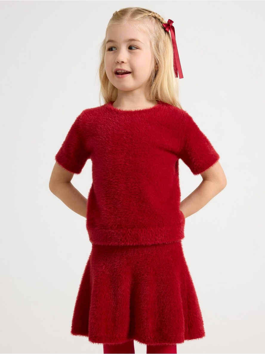 Short-sleeved top in feather yarn - 3008077-9348